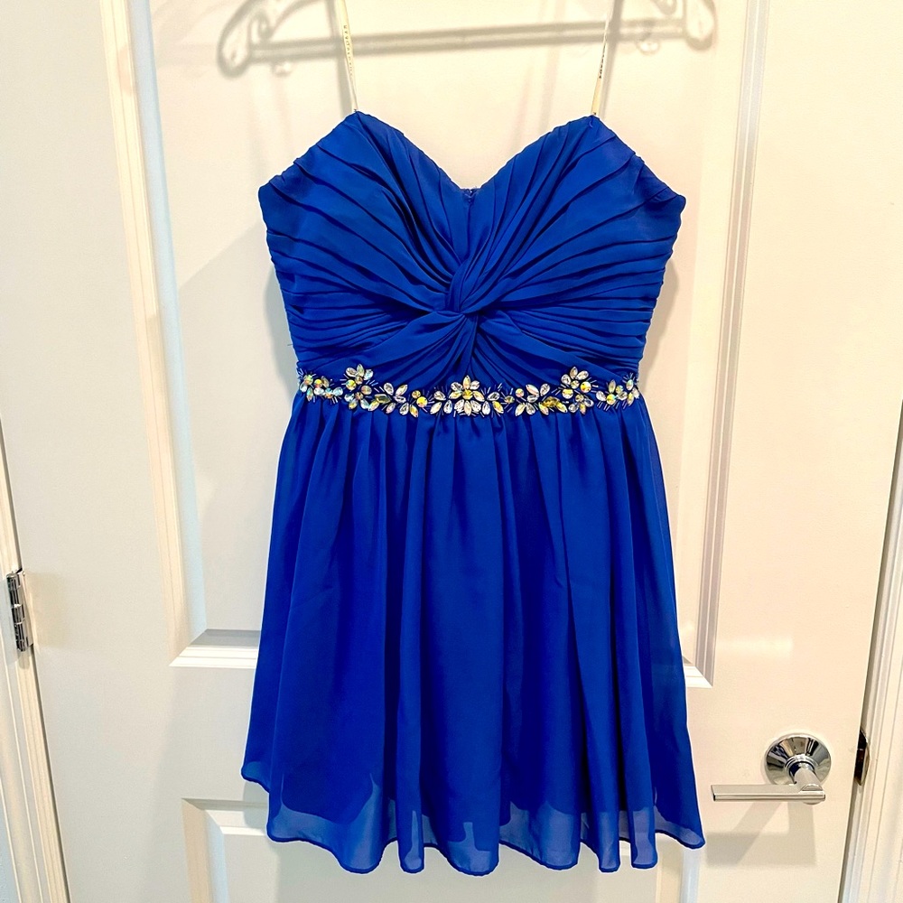 Blue Strapless Homecoming Dress